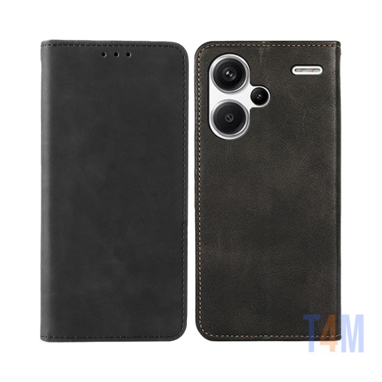 Funda Abatible de Cuero con Bolsillo Interno para Xiaomi Redmi Note 13 Pro Plus 5G Negro